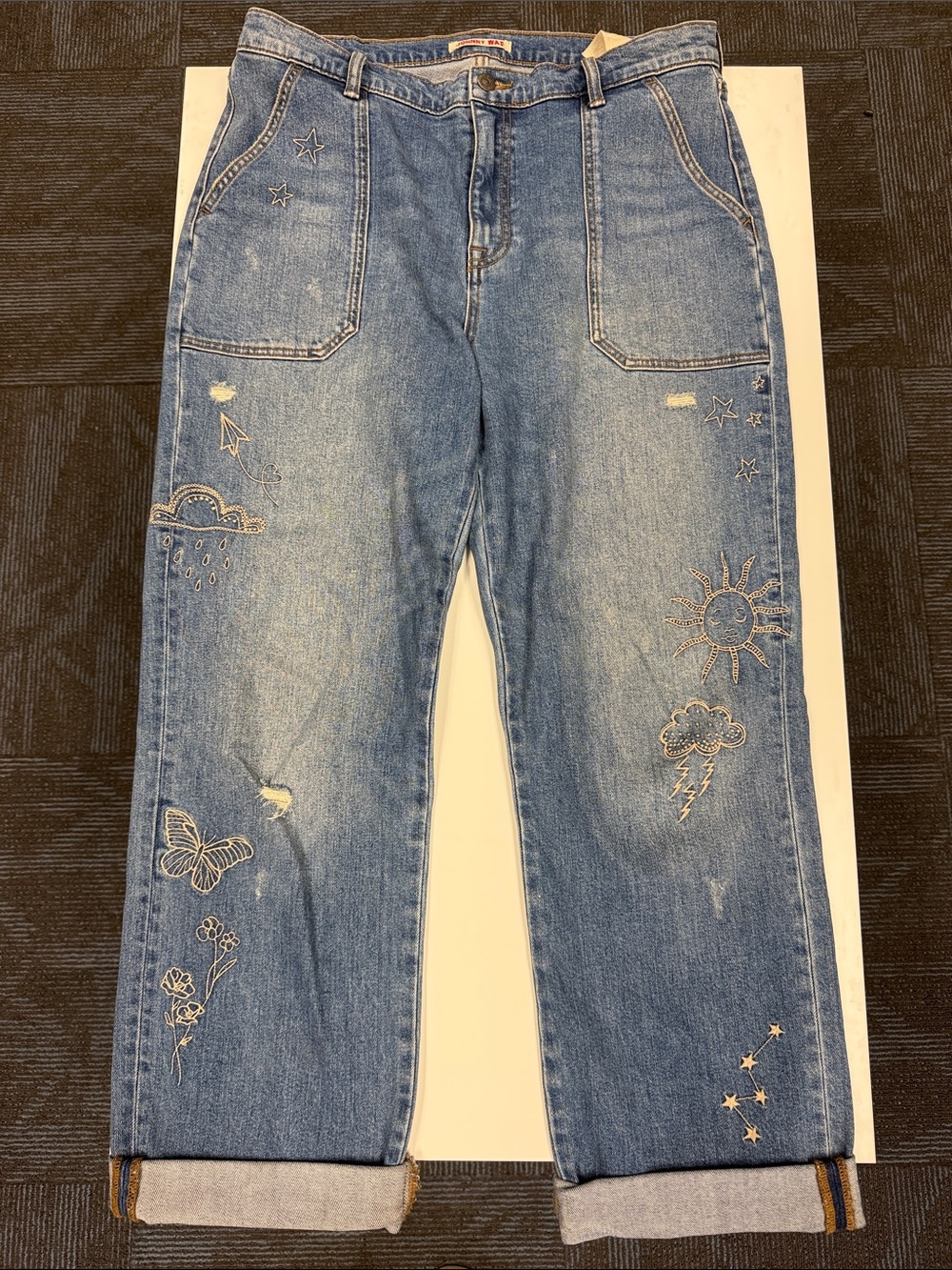 Johnny Was  Blue Embroidered High-Rise Jeans size 31
